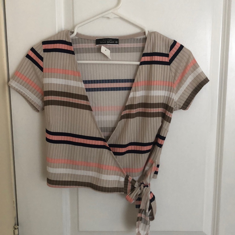 Striped Wrap Front Tie Crop Top